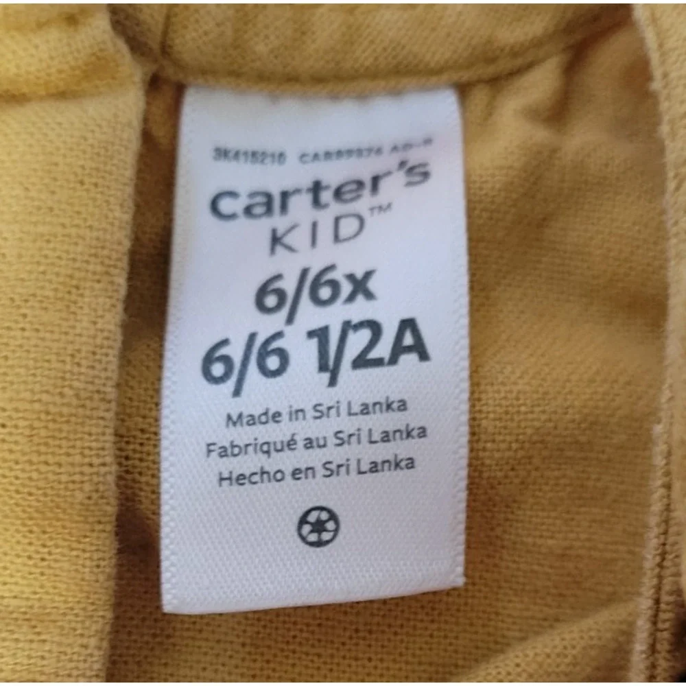 Carter's Girls 6/6X Mustard Yellow Linen Blend Ruffle Sundress Scallop Hem